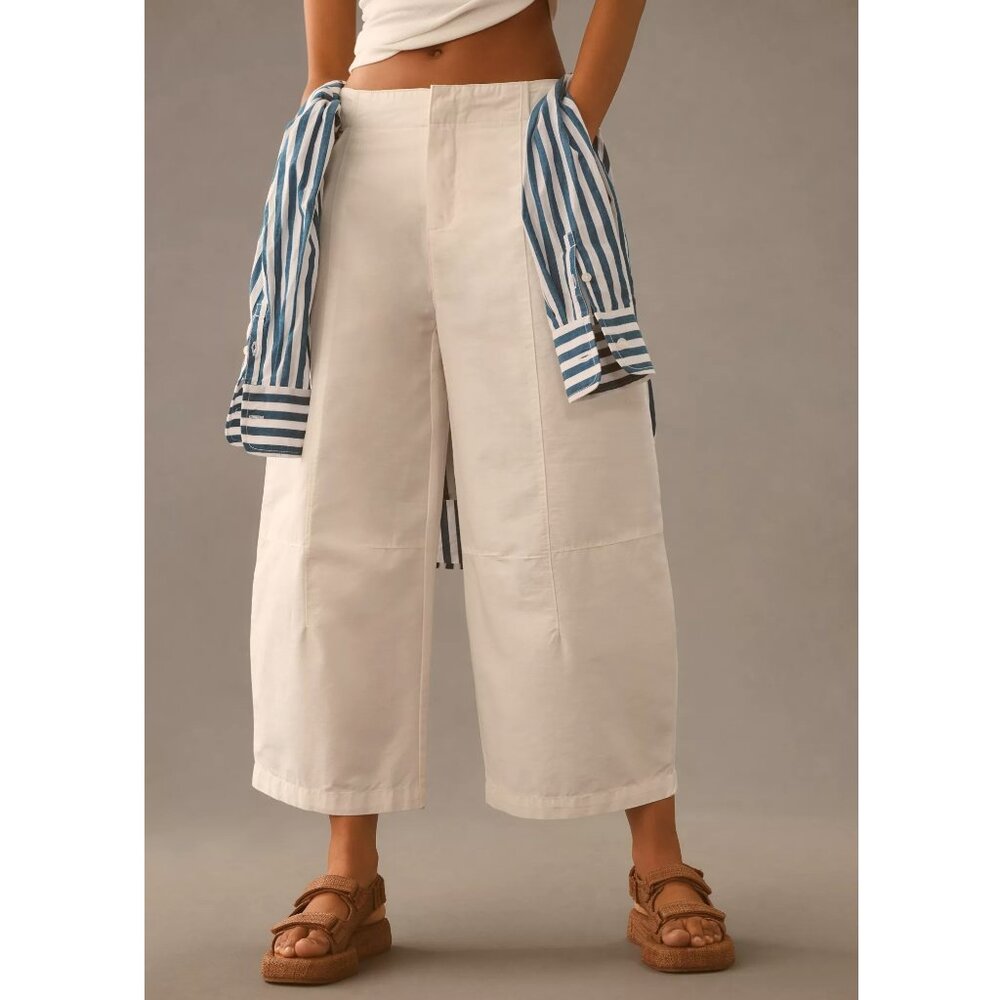 Anthropologie Pilcro Porto Wide Leg Crop Pants Ivory 28